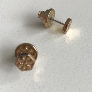 Unique Tory Burch gold hexagon logo earrings!